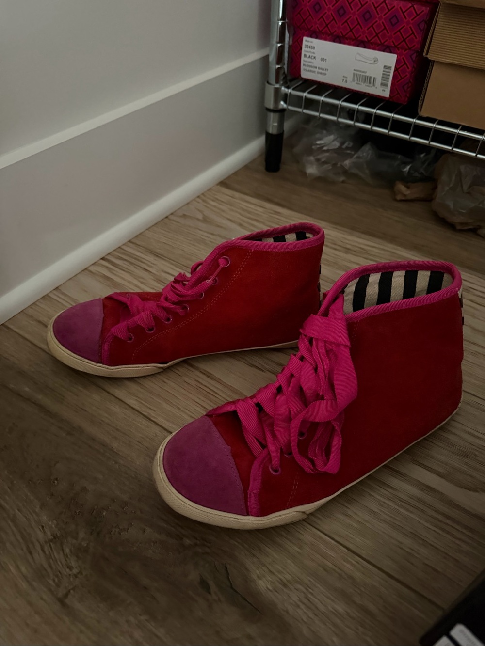 kate spade Red and Pink High-Top Suede Sneakers size 8